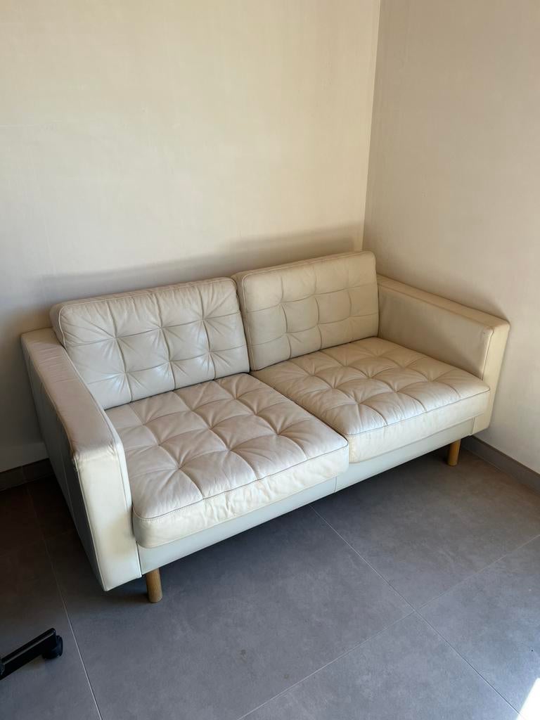 2x Ikea Landskrona - wit leer, Maison & Meubles, Canapés | Sofas & Chaises Longues, Utilisé, Trois personnes, 150 à 200 cm, 75 à 100 cm