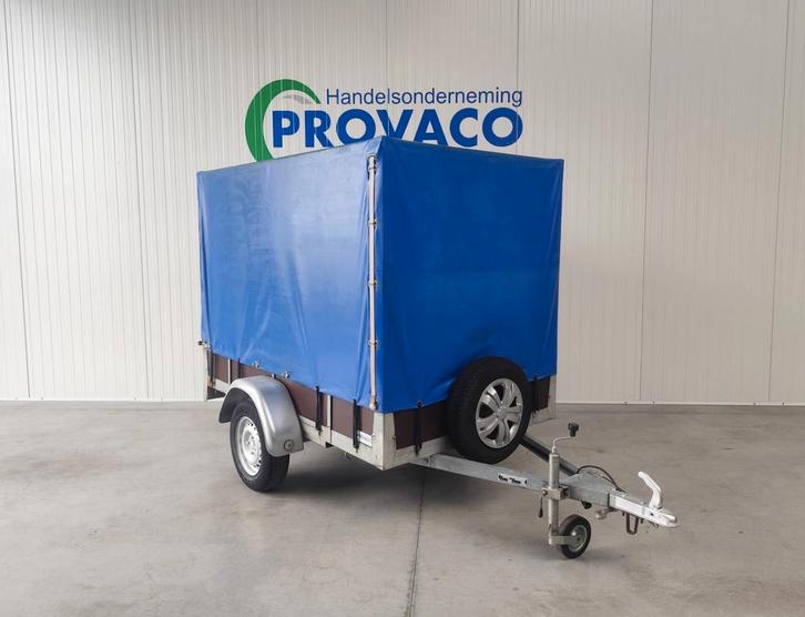 Enkelas 130x225cm met huifopbouw, Auto diversen, Aanhangwagen-onderdelen, Zo goed als nieuw, Ophalen