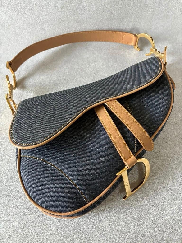 Christian Dior zadeltas van denim en leer, Ophalen of Verzenden, Zo goed als nieuw, Blauw