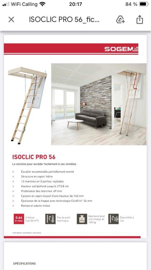Escalier escamotable sogem isoclic pro 56 NEUF, Bricolage & Construction, Échelles & Escaliers, Neuf, Escalier, 2 à 4 mètres, Pliable ou rétractable/escamotable