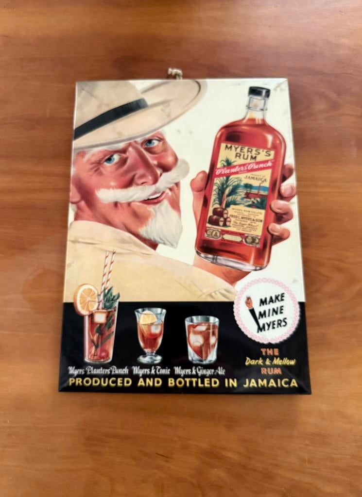 Panneau publicitaire en glacoid MYER'S RUM, Collections, Enlèvement ou Envoi, Utilisé, Panneau publicitaire