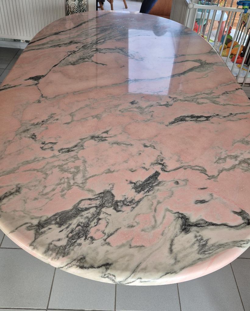 Table salle à manger et table basse en marbre rose, Enlèvement, Utilisé, Ovale, Autres matériaux