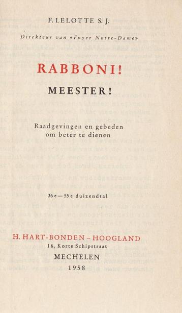 Rabboni! Meester! 1958 beschikbaar voor biedingen