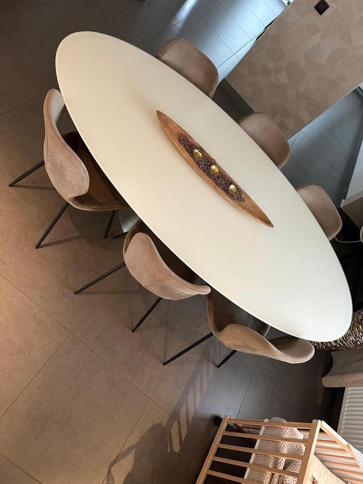 Kwalitatieve Ovale Eettafel + 6 stoelen, Huis en Inrichting, Tafels | Statafels, Zo goed als nieuw, Ophalen