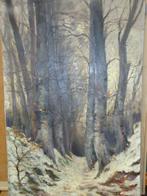 Schilderij Julien CELOS sous-bois boszicht sneeuw olieverf, Antiek en Kunst, Ophalen