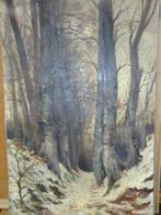 Peinture hst Julien CELOS sous-bois vue de forêt enneigée, Enlèvement