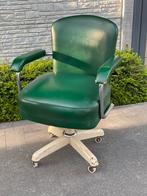 Jaren 50 bureaustoel groen leder, Vert, Chaise de bureau, Utilisé, Enlèvement ou Envoi