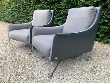 2 originele Italsofa Shanghai lounge Fauteuils leer & Bouclé beschikbaar voor biedingen