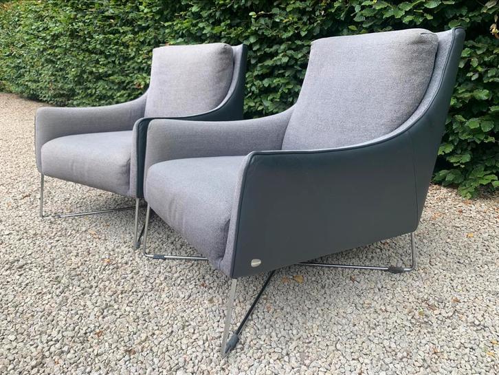 2 originele Italsofa Shanghai lounge Fauteuils leer & Bouclé, Huis en Inrichting, Zetels | Zetels en Chaises Longues, Gebruikt