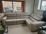 TAUPE BUFFELLEDEREN HOEKSALON MET 2 ELEKTRISCHE RELAXEN, Huis en Inrichting, Ophalen, Gebruikt, Leer
