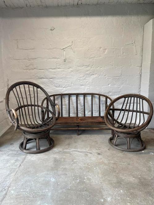 Rotan set uit de jaren 70, Tuin en Terras, Tuinsets en Loungesets, Gebruikt, Tuinset, Rotan, 3 zitplaatsen, Ophalen