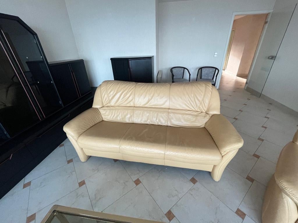 Lederen zetels, Maison & Meubles, Canapés | Salons, Utilisé, Banc droit, Trois personnes, Cuir, Enlèvement