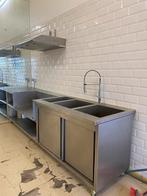 Inox werkbank met 2 spoelbakken, Huis en Inrichting, Keuken | Keukenelementen, Ophalen