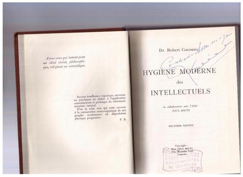 Hygiène moderne des intellectuels - Dr R. Coseens - Dédicacé, Boeken, Filosofie, Zo goed als nieuw, Praktische filosofie, Ophalen of Verzenden