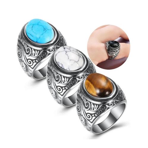 Zegelring met Turquoise of Onyx steen - 4 varianten, Bijoux, Sacs & Beauté, Bagues, Neuf, Homme, Autres couleurs, Fer ou Acier