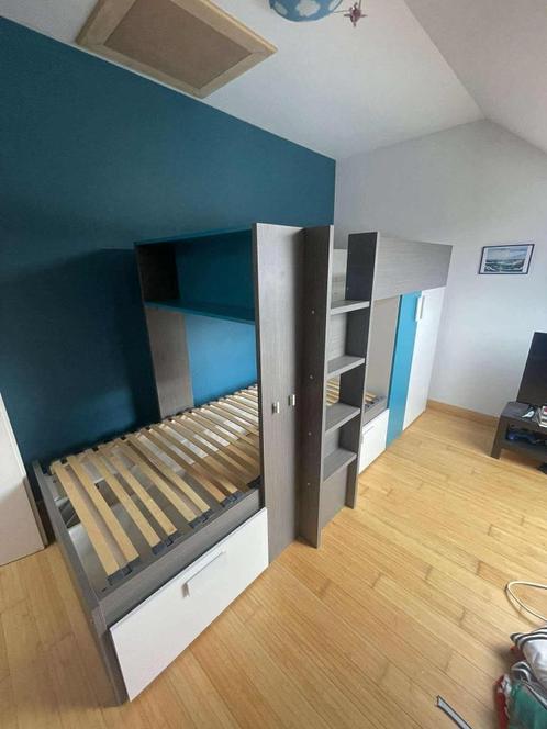 lit superposé de couleur turquoise et blanche, Kinderen en Baby's, Kinderkamer | Stapelbedden en Hoogslapers, Gebruikt, Stapelbed