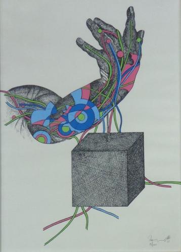 PAUL VAN HOEYDONCK / ROBOTHAND / KLEURLITHO / 71x51cm KADER beschikbaar voor biedingen