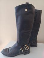 Bruine lederen laarzen - mt 40 - met dubbele gesp, Kleding | Dames, Hoge laarzen, Bruin, --, Ophalen of Verzenden