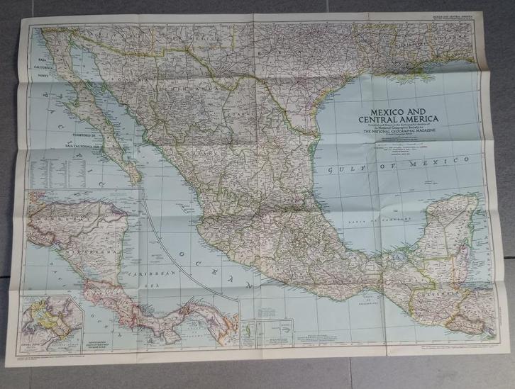Poster ‘Mexico & Central America’ vintage map 1953, Boeken, Atlassen en Landkaarten, Zo goed als nieuw, Landkaart, Overige gebieden