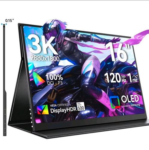 16" 3K (2880x1800p) Portable OLED Gaming Monitor 120Hz, Computers en Software, Monitoren, Nieuw, 101 t/m 150 Hz, HDMI, USB-C, Gaming