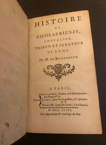 Histoire de Nicolas Rienzy tribun sénateur Rome 1743