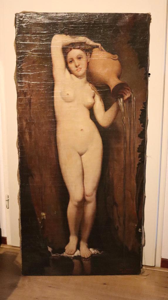 Mooi groot klassiek naakt op canvas, Antiek en Kunst, Kunst | Schilderijen | Klassiek, Ophalen of Verzenden