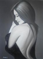 olieschilderij verleiding (60x80 cm), Antiek en Kunst, Ophalen of Verzenden