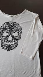 wit t-shirt met zwart doodshoofd , maat 34 XS, Maat 34 (XS) of kleiner, H&M, Ophalen of Verzenden, Lange mouw
