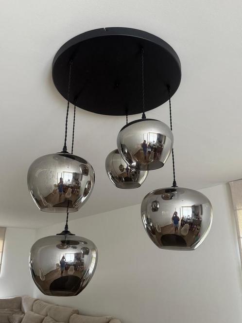 Te koop: Luxe hanglampen – set van 5 en 3 rookglas bollen, Huis en Inrichting, Lampen | Hanglampen, Zo goed als nieuw, Minder dan 50 cm