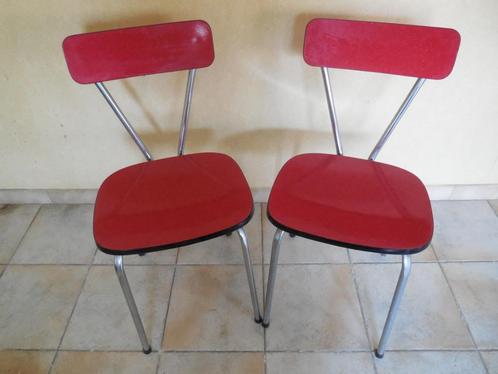 Rode formica stoelen (set van 2 stuks), Huis en Inrichting, Stoelen, Gebruikt, Twee, Kunststof, Metaal, Rood, Ophalen