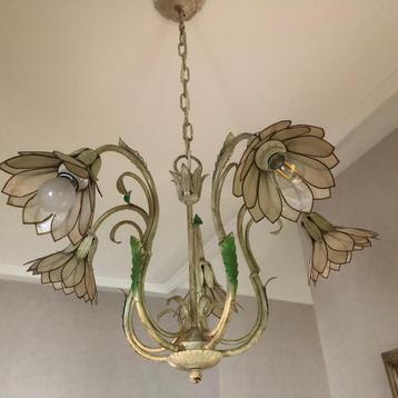  Vintage jaren ’70 bloemluster met Capiz-schelpjes – 5 armen beschikbaar voor biedingen