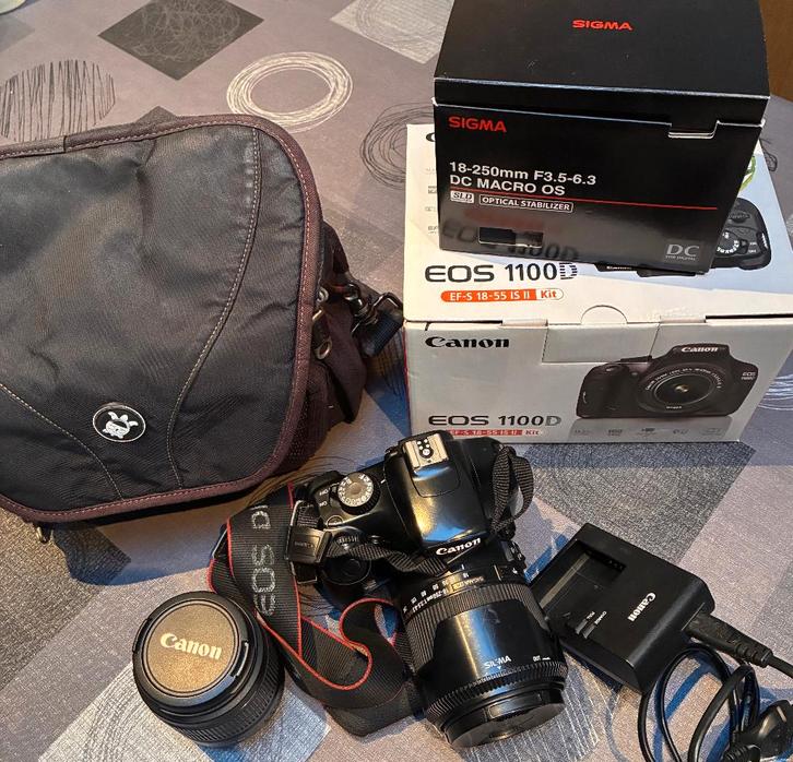 Canon EOS 1100D avec obj zoom 18-55 mm et 18-250 mm et sac, TV, Hi-fi & Vidéo, Appareils photo numériques, Utilisé, Reflex miroir