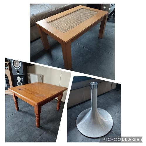 Lot Tables de salon bois et verre + Pied de table Alu, Huis en Inrichting, Tafels | Salontafels, Rechthoekig, Glas, Ophalen