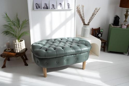 Chesterfield leren vintage poef voetenbank ottoman blauw, Antiek en Kunst, Antiek | Meubels | Stoelen en Sofa's, Ophalen