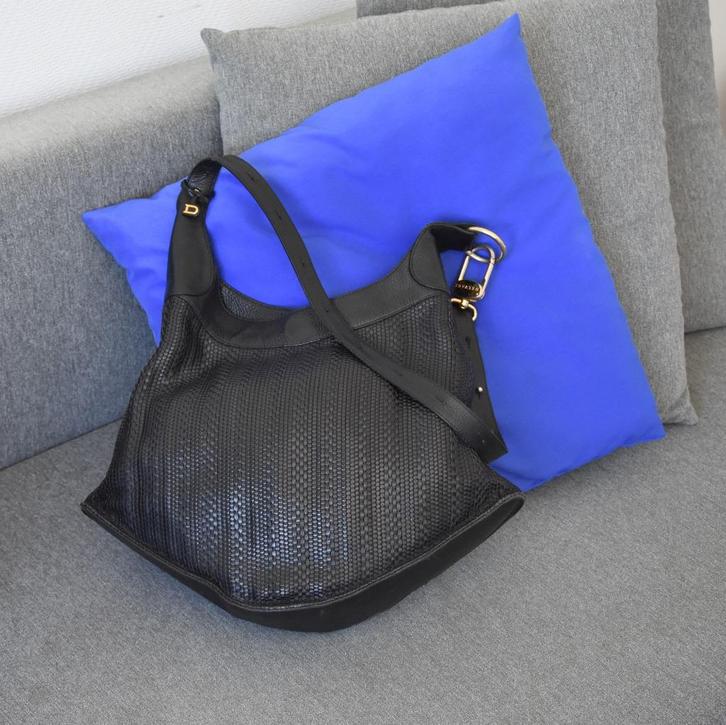 Delvaux Satan toile de cuir zwart, Handtassen en Accessoires, Tassen | Damestassen, Gebruikt, Schoudertasje, Zwart, Ophalen of Verzenden