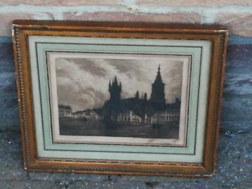 Oude ets, épreuve d'artiste, gesigneerd, stadspanorama beschikbaar voor biedingen