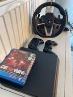 PS4 met 2 controllers, Hori-stuur en 4 games, Ophalen of Verzenden, Zo goed als nieuw