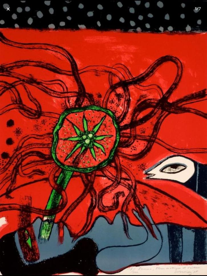 Corneille LITHO “Femme, Fleur Exotique et Oiseau”, Antiek en Kunst, Kunst | Litho's en Zeefdrukken, Ophalen