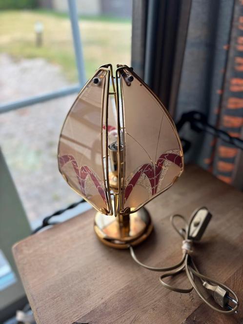 Tafellamp bordeaux goud verguld messing, Huis en Inrichting, Lampen | Tafellampen, Zo goed als nieuw, Glas, Ophalen