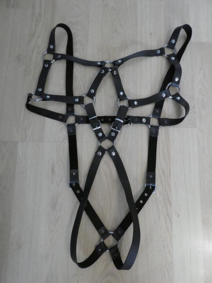 Body Harnas Lederen Zware Riemen, Kleding | Dames, Ondergoed en Lingerie, Body of Korset, Zwart, Ophalen of Verzenden