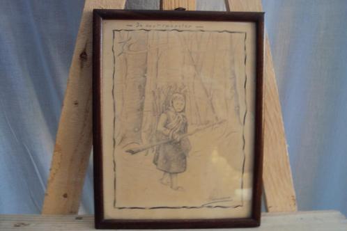 potlood tekening, Antiek en Kunst, Kunst | Tekeningen en Fotografie, Ophalen of Verzenden