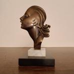 Bronzen vintage dameshoofd op marmer., Antiek en Kunst, Ophalen of Verzenden