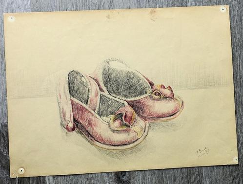 Tekening Kinderschoentjes 1957, Antiek en Kunst, Kunst | Tekeningen en Fotografie, Ophalen of Verzenden