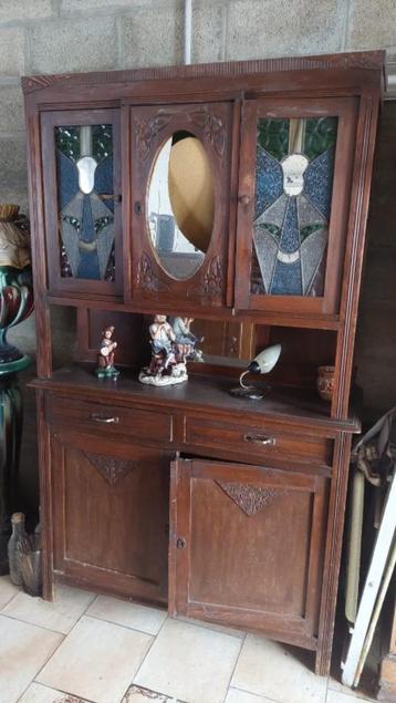 ancienne armoire avec vitres colorier, d'époque beschikbaar voor biedingen