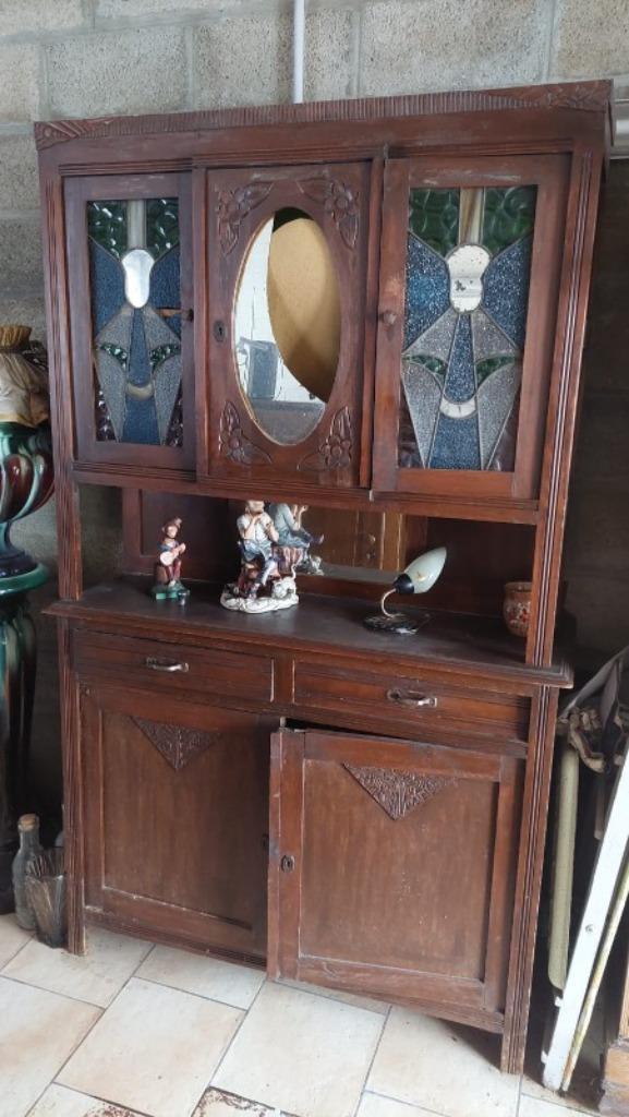 ancienne armoire avec vitres colorier, d'époque, Antiquités & Art, Antiquités | Meubles | Armoires, Enlèvement