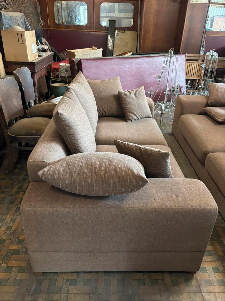 Stoffen zetels (tweezit en driezit) in mooie staat, Huis en Inrichting, Zetels | Zetels, Gebruikt, Rechte bank, Vierpersoons of meer