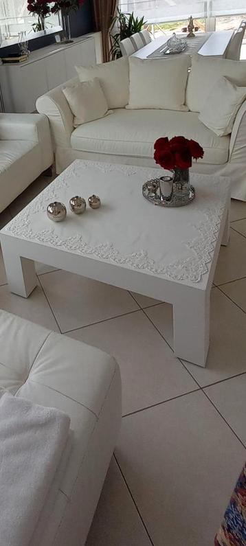 Wit MDF salontafel, Ophalen, 50 tot 100 cm, Vierkant, 50 tot 100 cm