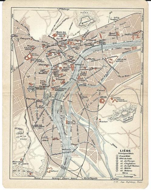 1911 - Liège plan de la ville, Antiquités & Art, Art | Eaux-fortes & Gravures, Envoi