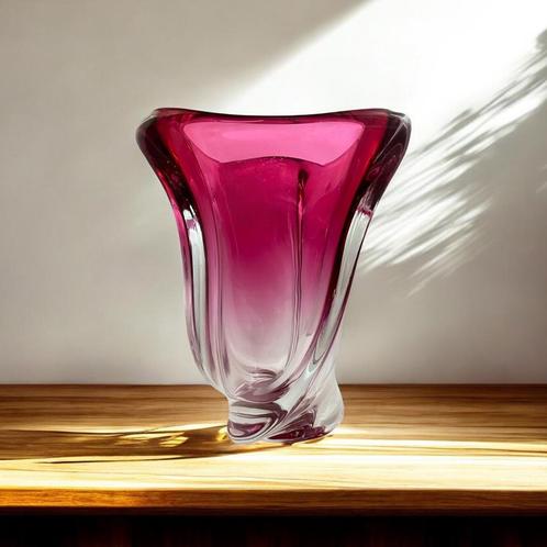 René Delvenne spiraalvormige vaas gesigneerd - roze glas Som, Antiek en Kunst, Antiek | Glaswerk en Kristal, Ophalen of Verzenden