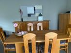 VOLLEDIGE EETKAMER VOL EIK, Ophalen, Gebruikt, Zeer stevig, vol eik, weinig gebruik-sporen,, 4 tot 6 stoelen